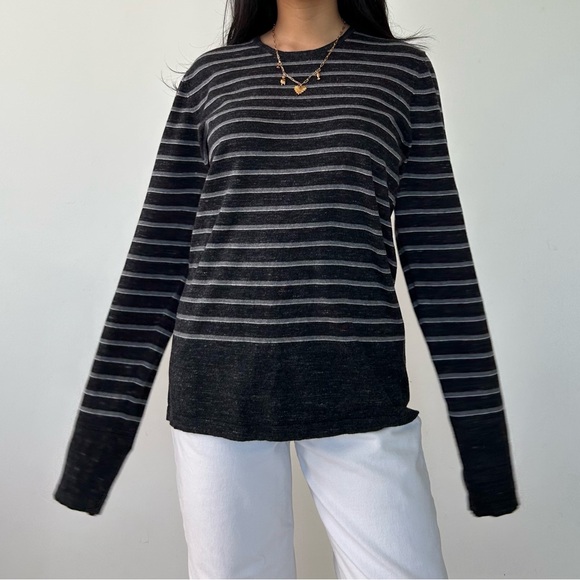 Vince Striped Cashmere Blend Long Sleeve Crewneck Top - Medium - Picture 4 of 5